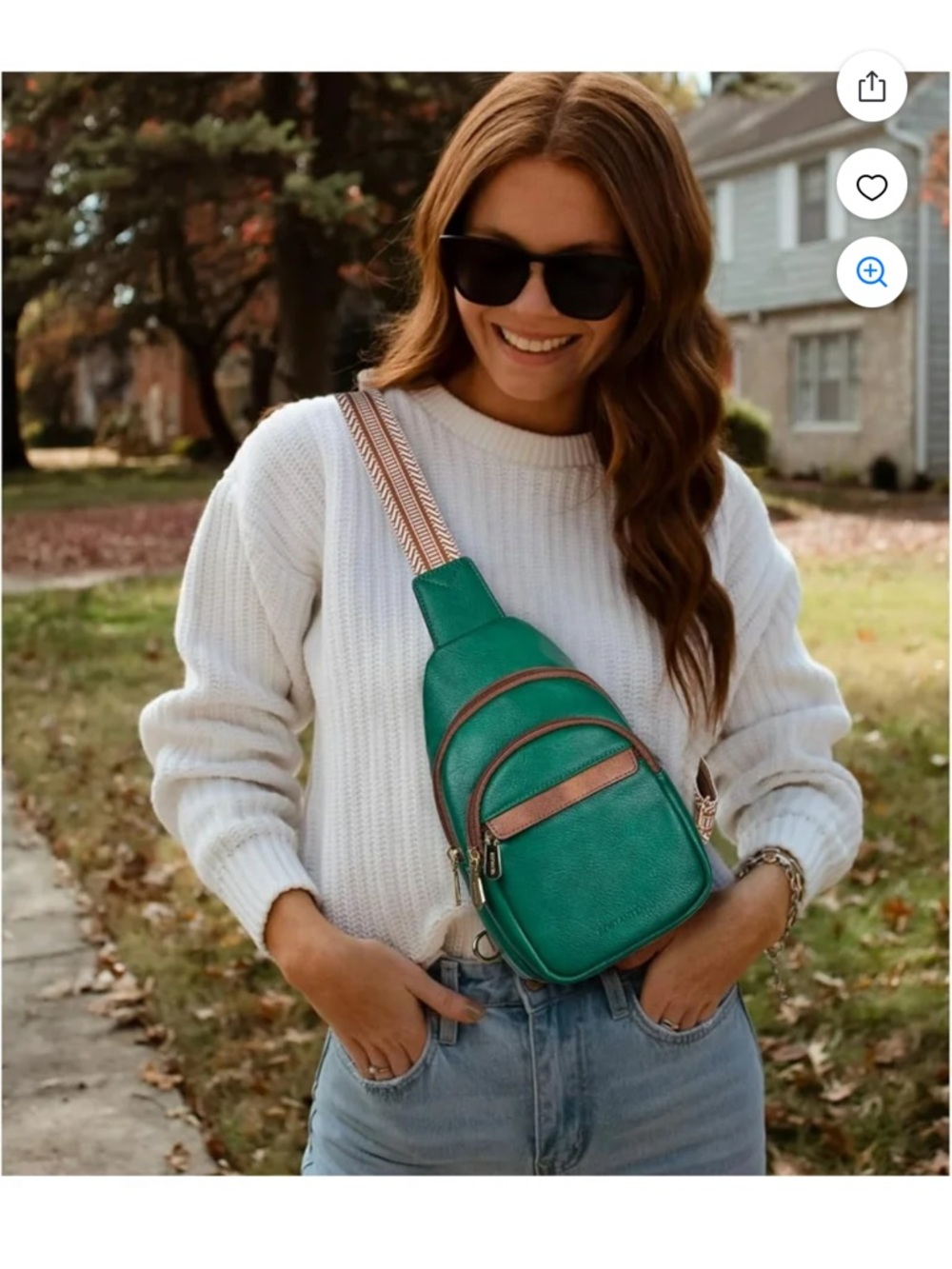 Emerald Green leather Women's Crossbody Sling Bag with Contrast Trim